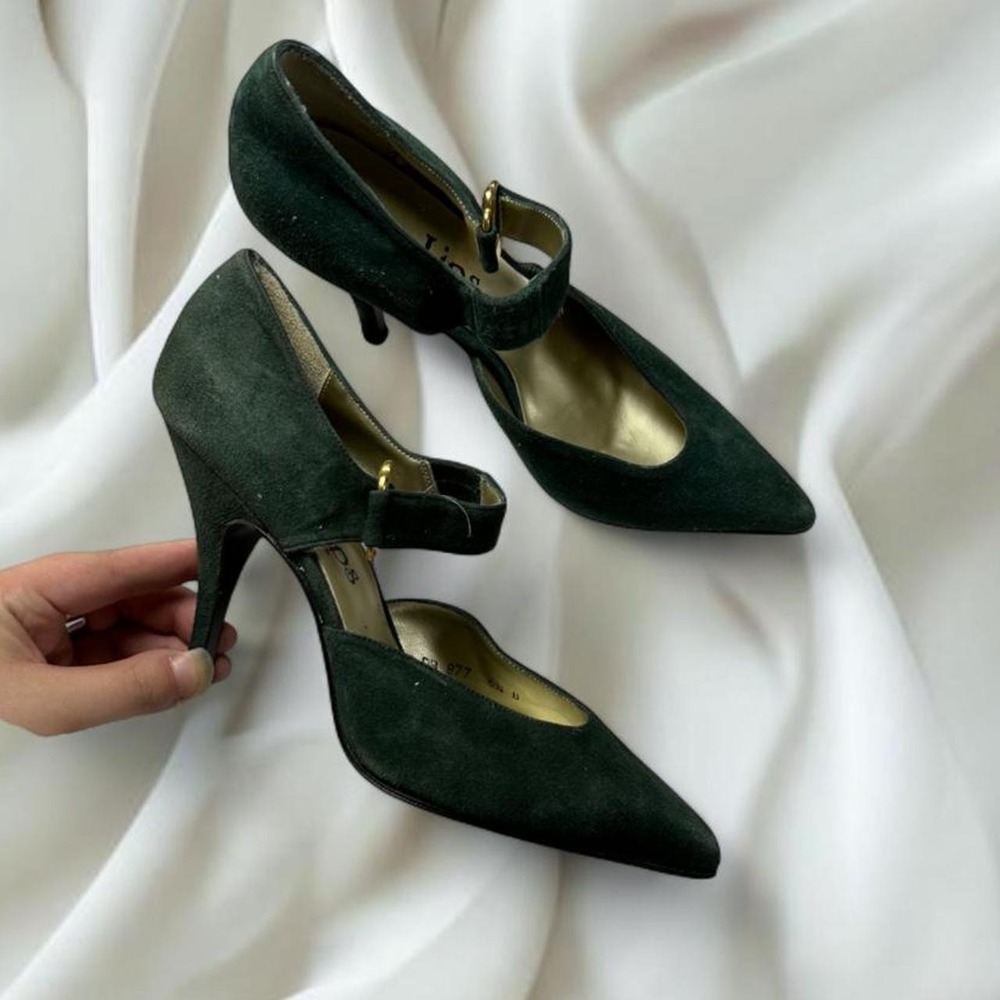 Two Lips dark green suede stiletto heel mary jane style y2k mcbling fairy boho